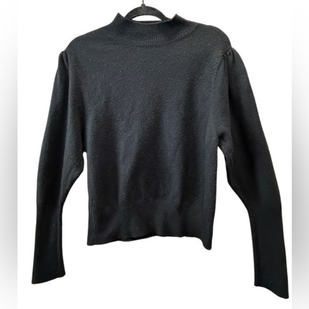 See You Soon Black Balloon Sleeves Mock Neck Sweater Size Medium